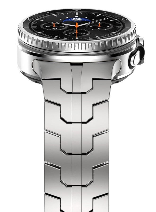 WINGLE Metal Bands for Galaxy Watch 8/8 Classic Band Samsung Galaxy Watch 8 Band 44mm 40mm 46mm Men Rugged Durable Armor Stainless Steel Strap Classy Elegant Casual Business Link Bracelet, Titanium - Image 3